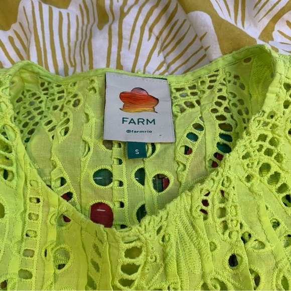Farm Rio Palm Tree Richelieu Cotton Eyelet Crop Blouse in Lime Green size S - Picture 11 of 13